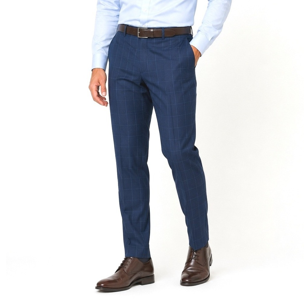 Ralph Lauren Men's Blue Windowpane Dress Pants Classic Fit 34x32 Stretch